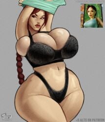 1girls 2025 about_to_burst arms_up artist_name auburn_hair barely_contained barely_contained_breasts barely_fits belly_button big_breasts big_lips black_bra black_clothing black_panties black_underwear bra braid breasts breasts_too_big brown_eyes brown_hair bulging_breasts busty cleavage cleavage_overflow clothed clothed_female clothes_lift clothing curvaceous curvy female front_view fully_clothed hair hi_res huge_breasts human ignantastro imminent_wardrobe_malfunction lace lace_trim lara_croft lara_croft_(classic) large_ass large_breasts legs_together light-skinned_female light_skin long_hair looking_away navel panties plump_lips red_hair redhead shirt shirt_lift shirt_up signature simple_background skindentation solo standing stardustpapi stomach thick_lips thick_thighs thighs thong three-quarter_portrait tomb_raider tomb_raider_(classic) undersized_breast_cup undersized_clothes undersized_clothing underwear undressing url very_long_hair voluptuous wide_hips