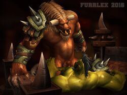 2boys 3d animated anthro armor balls biceps bull cowgirl_position fur furrlex gay horns male male/male male_only muscle orc orc_male riding sitting_on_person straddling tauren tauren_male warcraft world_of_warcraft