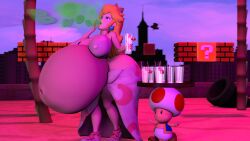 3d 3d_(artwork) allstarman bloated_belly burp burp_cloud burping fat fetish gluttony huge_ass huge_belly huge_butt hyper hyper_belly mario_(series) milkshake nintendo overweight_female princess princess_peach shake source_filmmaker toad_(mario)