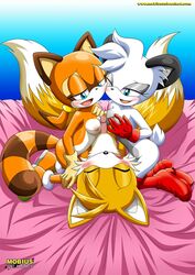 barby_koala bbmbbf bed blush breasts color erection female hi_res male marine_the_raccoon mobius_unleashed nipples nude open_mouth paizuri penis sex simple_background smile sonic_(series) tails teasing video_games