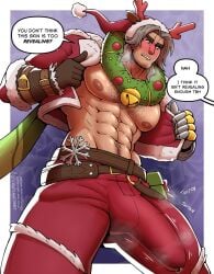 1boy bara big_pecs boner boner_in_pants bucky_barnes bulge christmas erection erection_under_clothes erection_under_clothing happy_trail holidays male male_only marvel marvel_rivals muscular muscular_male navel nipples offscreen_character reindeer_antlers solo white_hair winter_soldier winter_soldier_(marvel_rivals) winter_soldier_(winter_buckaroo) wolfshirtart