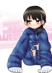 1futa black_hair futa_only futanari hair intersex magifuro original sitting solo track_suit