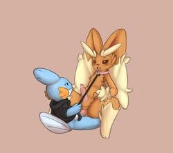 anal anal_sex balls bottomless clothed clothing collar holding_leash holding_object hoodie leash lopunny luke_the_mudkip male moonlight-kat mudkip nintendo penetration penis pokemon pokemon_(species) precum semi-anthro video_games yaoi