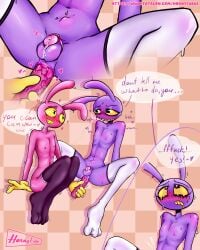 2d 2d_(artwork) 2d_artwork 2femboys anal anthro anthro_only artist_logo bunny bunny_boy chastity chastity_cage chastity_device color evil_jax_(tadc) evil_jax_(the_amazing_digital_circus) femboy feminization frottage frotting glitch_productions glove gloved_hands gloves hornyfudge jax jax_(tadc) jax_(the_amazing_digital_circus) male male_only pink_body pink_skin purple_body purple_skin smiling tadc teeth teeth_showing teeth_visible the_amazing_digital_circus tips_touching watermark yellow_eyes yellow_sclera yellow_teeth