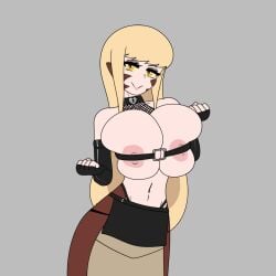 1girls about_to_burst animated barely_contained barely_contained_breasts barely_fits big_breasts blonde_hair breasts breasts_too_big bursting_breasts female female_only garter_(zedrin) huge_breasts imminent_wardrobe_malfunction lamia snake_girl solo tagme tight_fit too_tight undersized_clothes undersized_clothing yellow_sclera zedrin