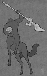 absurd_res animal_genitalia animal_penis bambii_arts centaur equid equid_taur equine_genitalia equine_penis european_mythology genitals greek_mythology headless_horseman hi_res humanoid_taur jack-o'-lantern male mammal mammal_taur melee_weapon mythology penis polearm sketch solo spear taur weapon