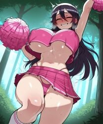 11_22 ^_^ ai_generated arm_up big_breasts blush bouncing_breasts cheering cheerleader closed_eyes covered_nipples embarrassed female genderswap_(mtf) heavy_breathing huge_breasts jumping kirito large_breasts long_hair midriff motion_lines nervous_smile panties pink_panties pink_skirt pink_tank_top pleated_skirt rule_63 skirt smile socks sweat sword_art_online tank_top thick_thighs twitching underboob white_socks wide_hips