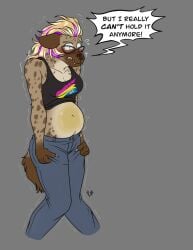bibarel_rei bladder bladder_bulge bladder_inflation bodily_fluids bursting desperation female full_bladder genital_fluids hyena inflation liquid_inflation mammal omorashi organs peeing peeing_self solo spotte_(anubix) urine watersports