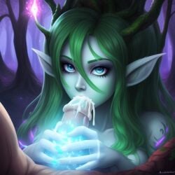 1boy 1girls adventure_forest adventurer ai_assisted ai_generated antlers blowjob blue_eyes cocksucking collecting_cum cum cum_gushing_from_mouth cum_hungry cum_in_mouth cumming_in_mouth dominant_expression dominant_female drinking_cum dryad ejaculation erect_penis erection fantasy feeding_on_cum fellatio fellatio_domination female femdom forced_blowjob forced_orgasm forced_to_cum forest forest_nymph glans glowing_genitalia green_hair green_skin handjob_while_sucking holding_penis magic magic_fellatio male nature necklace nonconsenting_male oral oral_sex oral_sex_close-up oral_sex_close_up oral_sex_closeup penis penis_in_mouth pointy_ears pov seductive_expression seductive_look sucking sucking_glans sucking_penis wetnightmare