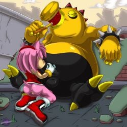 absurd_res accessory amy_rose anthro anus balls big_penis boots bracelet clothing duo eulipotyphlan female footwear genitals gloves hair_accessory hairband hammer handwear hedgehog hedgehoglove hi_res jewelry male male/female mammal oral orange_body penis pink_body sega shoes sonic_(series) sonic_the_hedgehog_(series) spiked_bracelet spikes spikes_(anatomy) the_deadly_six tools vulva zeti zomom