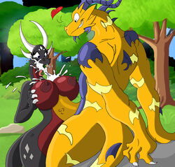 anthro big_breasts big_penis breasts color corrupted_cynder cum cum_in_mouth cum_inside cynder dragon duo female grass hand_on_breast happy happy_sex heart hi_res horn huge_breasts ilovefox male nipples outside paizuri penis scalie sex shinysteel sky smile spyro_the_dragon straight tree video_games volteer