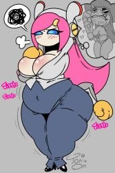 1girls alien alien_girl annoyed belly blue_eyes blush blush_lines breasts bulging_breasts chubby chubby_female cleavage food gloves hairclip hat heart heels hood hoodie ice_cream kirby_(series) large_breasts light-skinned_female light_skin long_hair looking_down mob_face motion_lines no_mouth pink_hair signature skirt sunglasses sunglasses_on_head susanna_patrya_haltmann susie_(kirby) susie_is_actually_a_heavyweight_rider text thick_thighs thought_bubble toni_oni