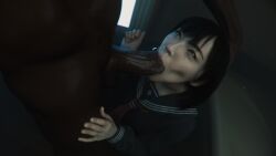 1boy 1girls 3d 3d_(artwork) asian asian_female big_penis black_hair blowjob blowjob_face cfnm clothed clothed_female clothed_female_nude_male cock dark-skinned_male dark_skin duo fellatio female female_penetrated hand_on_head hinako_shimizu huge_cock interracial japanese_female konami leeterr light-skinned_female light_skin male male/female male_penetrating male_penetrating_female nude nude_male oral oral_penetration oral_sex penis penis_in_mouth saliva saliva_on_penis school_uniform sex silent_hill silent_hill_f straight straight_sex sucking sucking_penis uncensored uniform