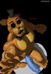 1boy 1furry 1furry_robot abs animatronic anthropomorphic blue_dick blue_penis bowtie cheepdeeper dialogue dot_pupils erect erect_cock erect_dick erect_penis erection five_nights_at_freddy's five_nights_at_freddy's_2 furry furry_robot golden_freddy_(fnaf) half_furry half_robot hat looking_at_viewer male male_only missing_ear muscles naked naked_male nude nude_male six_pack solo veiny veiny_arms veiny_cock veiny_dick veiny_neck veiny_penis withered_golden_freddy_(fnaf)