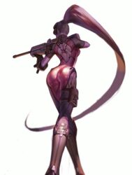 aiming animated ass ass_shake blizzard_entertainment bodysuit et.m facing_away female female_only from_behind full_body gif gun long_hair overwatch ponytail purple_skin rifle shiny shiny_clothes shoulder_blades simple_background sniper_rifle solo stroke_(animator) tied_hair very_long_hair viewed_from_below weapon white_background widowmaker