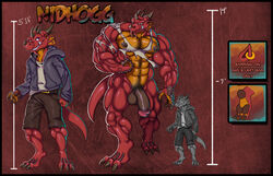 anthro balls belt big_muscles claws clothing dragon ear_piercing grin hoodie horn hyper hyper_muscles male male_only muscular navel nidhogg_(character) penis piercing ragnarokdragon smile