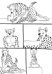 anthro bernielover black_and_white clothes clothing comic disney female gay hyena judy_hopps lagomorph male mammal monochrome oral_sex penis rabbit rebecca_(bernielover) sketch straight voyeur yaoi zootopia