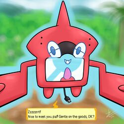 1boy 2016 anthro blue_eyes erection ghost hi_res looking_at_viewer male male_only nintendo penis pokedex pokemon pokemon_sm rotom rotom_pokedex smile solo spirit text usb video_games zekromlover