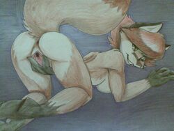 all_fours anus ass bent_over breasts canine female fox furverick_(artist) helen_dish mammal mature_female nude pussy raised_tail spread_pussy spreading