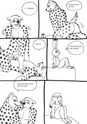 anthro bernielover black_and_white blush clothing comic cum disney female hyena judy_hopps lagomorph male mammal penis rabbit rebecca_(bernielover) voyeur yaoi zootopia