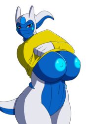 1girls 2016 alternate_color anthro anthrofied arceus areolae blue_nipples blue_sclera blue_skin bottomless breasts clothed clothes crossed_arms deity female half-closed_eyes horn huge_breasts infinity_(xehta13) large_breasts legendary_pokemon lunarartstudios_(artist) navel nintendo nipples original_character pokemon pokemorph pussy red_eyes simple_background smile solo sweater thick_thighs undressing voluptuous white_background white_horn white_skin wide_hips xehta13