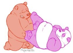 2016 balls bear belly cartoon_network grizzly_(character) grizzly_bear male mammal megawaffle_(artist) nude obese open_mouth overweight panda panda_(character) penis simple_background slightly_chubby we_bare_bears white_background yaoi