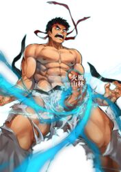 1boy 8_(yamalu) abs angry bara biceps black_hair capcom censored color erection headband human male male_focus male_only muscle muscles muscular muscular_male open_mouth pecs penis ryu_(street_fighter) short_hair solo solo_focus solo_male street_fighter testicles torn_clothes veiny_penis white_background