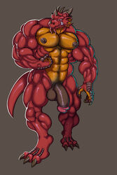 anthro balls big_muscles claws dragon ear_piercing horn hyper hyper_muscles male male_only muscular navel penis piercing ragnarokdragon