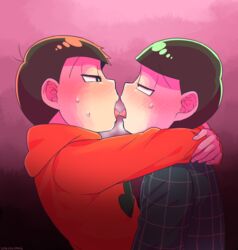 black_hair blush brothers family incest kissing licking male_only matsuno_choromatsu matsuno_osomatsu multiple_boys open_mouth osomatsu-kun osomatsu-san siblings steam sweat tagme tongue yaoi