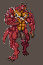 anthro balls big_muscles claws dragon ear_piercing horn hyper hyper_muscles male male_only muscular navel penis piercing ragnarokdragon