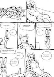 anthro bernielover black_and_white blush clothing comic disney female hyena judy_hopps lagomorph male mammal penis rabbit rebecca_(bernielover) zootopia