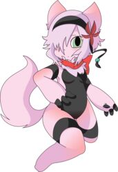 2016 absurd_res alpha_channel anthro bandana blush breasts canine clitoris digital_media_(artwork) female flower fox fur green_eyes hair hi_res kur0sagi_(artist) mammal navel nova_(changemylife99) nude pink_fur plant pose pussy scarf solo stripes thick_thighs vector