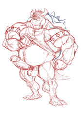 2014 belly bowser erection koopa male male_only mario_(series) muscular nintendo nipples penis ragnarokdragon scalie sketch solo video_games