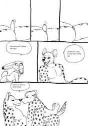 anthro bernielover black_and_white blush clothing comic disney female hyena judy_hopps lagomorph mammal penis rabbit rebecca_(bernielover) zootopia