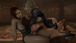 1boy 2girls 3d animated areolae ass bangs blonde_hair blue_eyes breasts breasts_out brown_hair capcom chris_redfield cowgirl_position domination dual_persona eye_contact female female_on_top femdom ffm_threesome hand_on_head high_heels howlsfm human jill_valentine jill_valentine_(blonde) jill_valentine_(julia_voth) large_breasts light-skinned_female male malesub nipples no_sound one_breast_out ponytail rape resident_evil resident_evil_3 resident_evil_5 resident_evil_remake restrained reverse_rape riding rough_sex sex short_hair source_filmmaker straight threesome tied_hair video