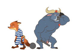 41raco anthro ball_and_chain balls bovine buffalo canine chief_bogo clothing disney fox humanoid_penis kirupi male male_only mammal nick_wilde penis shirako zootopia