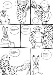 anthro bernielover black_and_white blush clothing comic disney female hyena judy_hopps lagomorph mammal penis rabbit rebecca_(bernielover) underwear zootopia