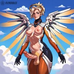 1futa ai_generated angela_ziegler ball_hair balls blizzard_entertainment blonde_hair blue_eyes breasts breasts_out clothed clothing erect_penis erection exposed_penis flordulce flying futa_only futanari hairy_balls hairy_testicles in_the_air mercy mercy_(overwatch) nipples open_clothes outdoors overwatch penis penis_out pubic_hair seductive seductive_look seductive_smile sky solo_futa sweat testicles wings