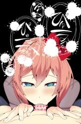 1female 1girls blowjob bow dirtypaprika doki_doki_literature_club fellatio female female_focus hair_bow hairbow heart hearts looking_at_viewer penis penis_in_mouth red_bow red_hair_bow red_hairbow sayori_(doki_doki_literature_club) strawberry_blonde_hair sucking sucking_penis