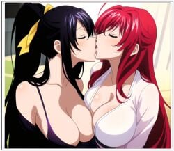 ai_generated akeno_himejima girl_on_girl high_school_dxd lesbian_couple lesbian_kiss lesbian_sex rias_gremory yuri yuri yuri