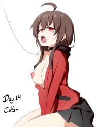 breasts breasts_out brown_hair collar empty_eyes etlabsotwe hypnovember mind_control open_mouth original original_character tongue_out