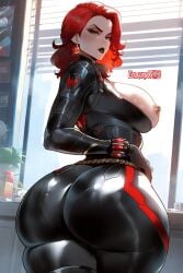 1girls ai_generated ass_bigger_than_head ass_focus black_widow_(marvel) bodysuit bottom_heavy breasts_out curvy_figure dat_ass earrings evilkuro05 female female_focus female_only hourglass_figure looking_back marvel marvel_comics marvel_rivals natasha_romanoff pawg red_hair red_hair s.h.i.e.l.d. secret_agent solo spy superheroine thick_ass thick_thighs tight_bodysuit voluptuous_female wide_ass wide_hips