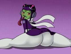 alien alien_girl alternate_version_available attea ben_10 ben_10_alien_force ben_10_omniverse cartoon_network fully_clothed green_skin headgear headwear incursean long_tongue looking_back red_eyes splits spread_legs thomzone tight_clothing tights white_legwear white_pants