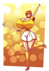 ass_bigger_than_head ass_focus barely_clothed big_ass big_breasts boob_window breasts_bigger_than_head clothed female female_only huge_ass huge_breasts hyper_ass mario_(series) mario_golf nintendo no_bra no_underwear princess_daisy schnauzercito sideass sideboob useless_clothing