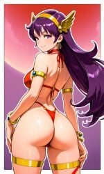 1girls ai_generated ass athena_(series) athena_asamiya big_ass big_breasts bikini blush breasts bubble_butt busty choker fat_ass female female_only hairband hand_on_hip highres large_breasts long_hair looking_back princess_athena psycho_soldier purple_hair red_bikini red_eyes seductive seductive_look seductive_smile sensual sideboob smile snk solo swimsuit thighs thong thong_bikini voluptuous