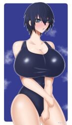 1girls big_breasts big_breasts blue_eyes blue_eyes_female blue_hair blue_hair_female bluenette blush blush blushing_at_viewer breasts breasts crotet embarrassed embarrassed_female female female_focus female_only large_boobs large_breasts light-skinned_female light_skin looking_at_viewer one-piece_swimsuit persona persona_4 persona_4_the_golden shirogane_naoto solo solo_female solo_focus swimsuit swimwear video_game_character