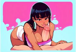 1boy 1girls ai_generated big_breasts black_hair boobjob chel chel_(the_road_to_el_dorado) dark-skinned_female dark_skin female large_breasts mayan mullon novelai paizuri penis pov the_road_to_el_dorado