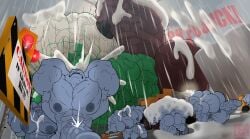 chaz_the_red_panda cum growth hyper hyper_penis mass_growth multiple_boys muscle muscle_growth muscular muscular_male rain raining semen sperm