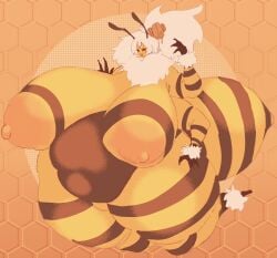 1girls bee bee_girl belly breasts enormous_breasts female gorestuffed huge_thighs hyper_breasts insect_girl thick_thighs thighs