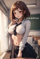 ai_generated bra classroom desk my_hero_academia ochako_uraraka shirt skirt tagme tie